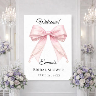 Pink bow pearls Bridal Shower welcome Poster