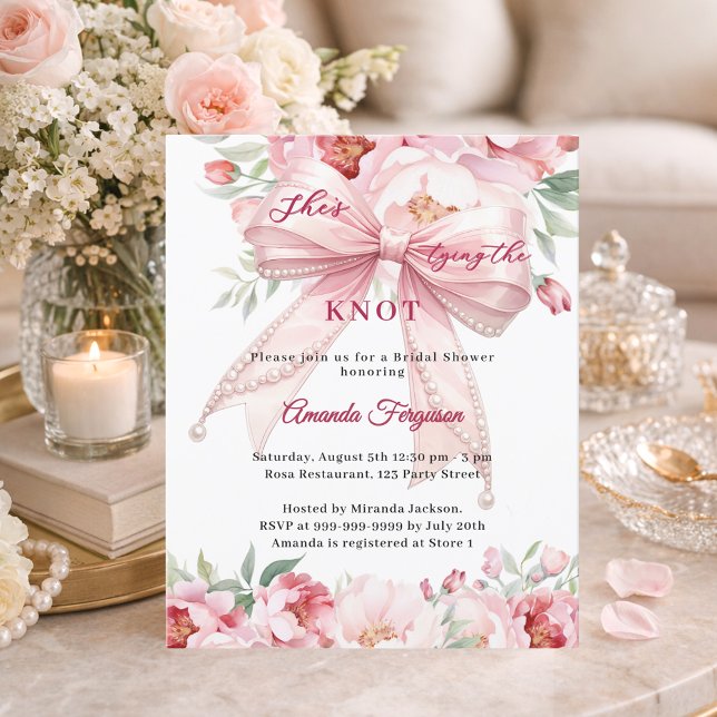 Pink bow pearls florals Bridal Shower invitation (Creator Uploaded)