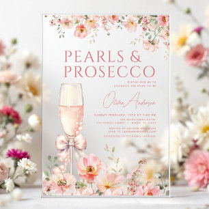 Pink Bow Pearls & Prosecco Bridal Shower  Acrylic Invitations