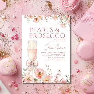 Pink Bow Pearls & Prosecco Bridal Shower  Invitation