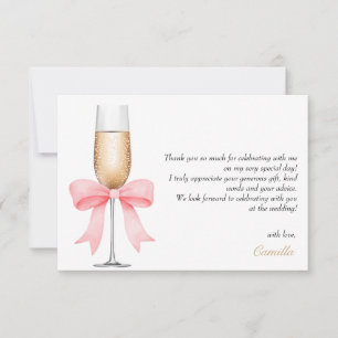 Pink Bow Pearls & Prosecco Bridal Shower Thank You Card
