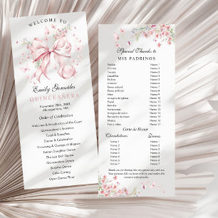 Pink Bow Pearls Quinceañera Order of Events  Program