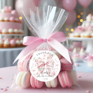 Pink Bow Pearls Quinceañera Thank you Sticker