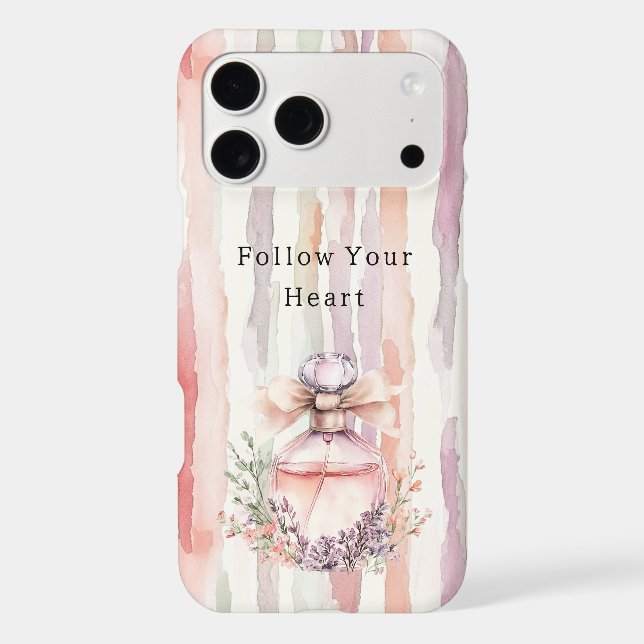 Pink Bow Perfume Bottle Floral Stripes iPhone Case (Back)