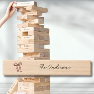 Pink Bow Personalized Bridal Shower Party Game Topple Tower