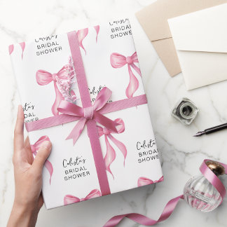 Pink Bow Personalized Bridal Shower Wrapping Paper