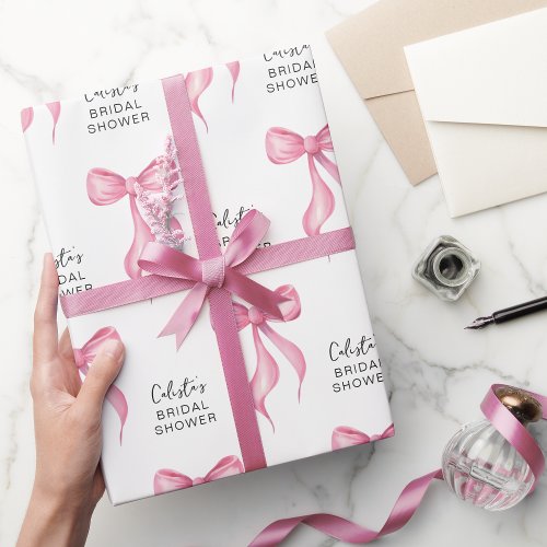 Pink Bow Personalized Bridal Shower Wrapping Paper