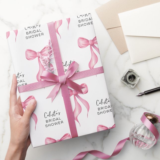 Pink Bow Personalized Bridal Shower Wrapping Paper (Creator Uploaded)