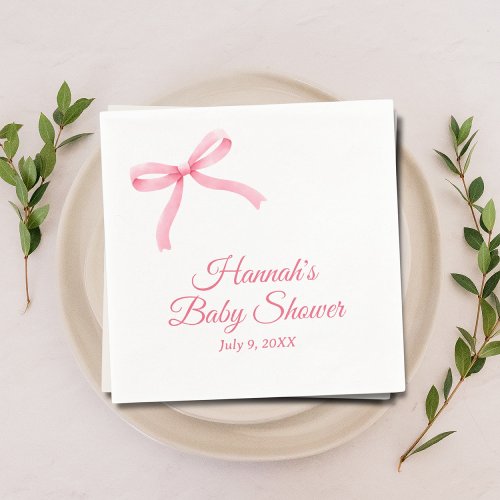 Pink Bow Personalized Script Baby Shower Napkins