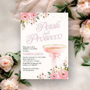 Pink Bow Petals And Prosecco Bridal Shower Invitation