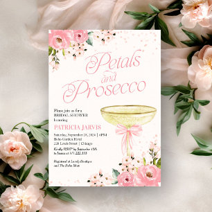 Pink Bow Petals And Prosecco Bridal Shower Invitation