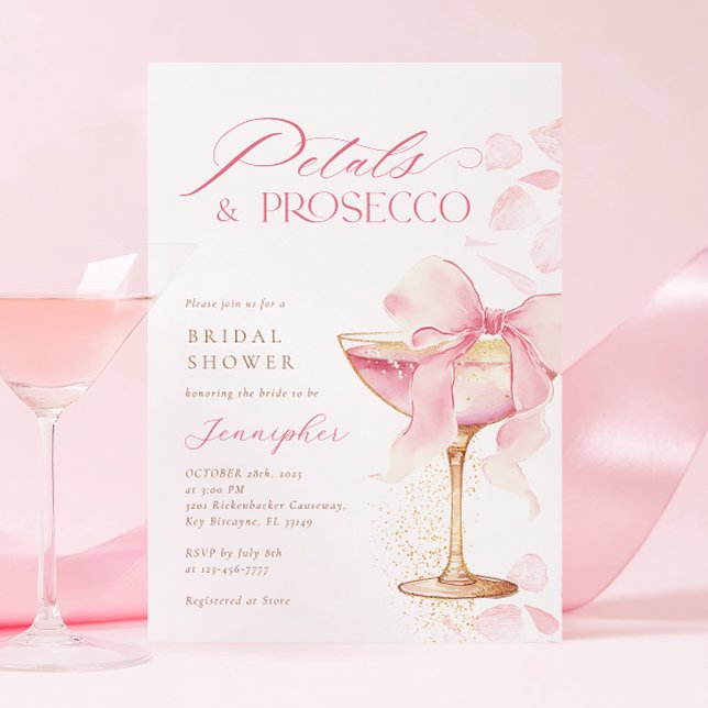 Pink Bow Petals and Prosecco Bridal Shower  Invitation (Creator Uploaded)