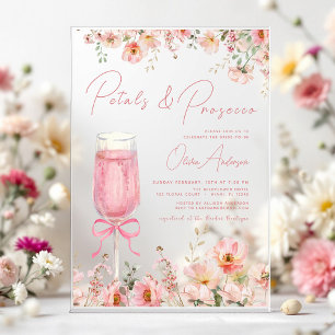 Pink Bow Petals & Prosecco Blush Bridal Shower Acrylic Invitations