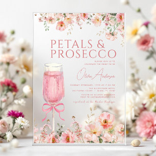 Pink Bow Petals & Prosecco Blush Bridal Shower  Acrylic Invitations
