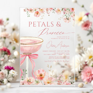 Pink Bow Petals & Prosecco Blush Bridal Shower Acrylic Invitations