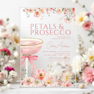 Pink Bow Petals & Prosecco Blush Bridal Shower Acrylic Invitations