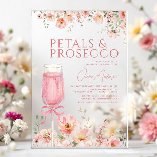 Pink Bow Petals & Prosecco Blush Bridal Shower Acrylic Invitations