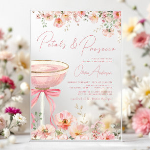 Pink Bow Petals & Prosecco Blush Bridal Shower  Acrylic Invitations