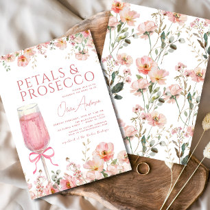 Pink Bow Petals & Prosecco Blush Bridal Shower Invitation