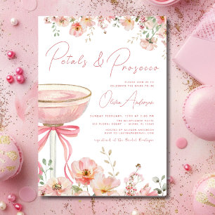 Pink Bow Petals & Prosecco Blush Bridal Shower Invitation