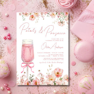 Pink Bow Petals & Prosecco Blush Bridal Shower Invitation