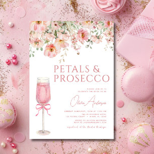 Pink Bow Petals & Prosecco Blush Bridal Shower Invitation