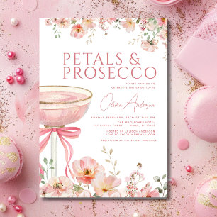 Pink Bow Petals & Prosecco Blush Bridal Shower Invitation