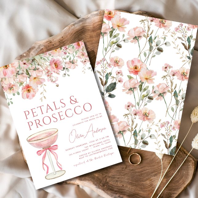 Pink Bow Petals & Prosecco Blush Bridal Shower  Invitation (Creator Uploaded)