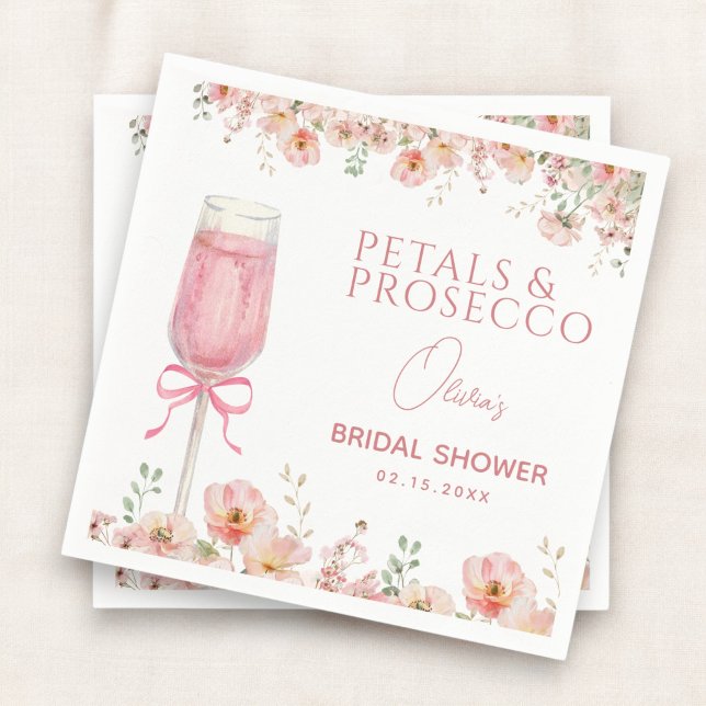 Pink Bow Petals & Prosecco Blush Bridal Shower  Napkins (Creator Uploaded)