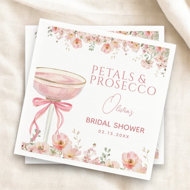 Pink Bow Petals & Prosecco Blush Bridal Shower  Napkins (Creator Uploaded)