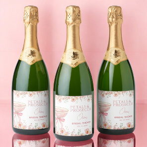 Pink Bow Petals & Prosecco Blush Bridal Shower  Sparkling Wine Label