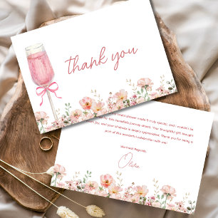 Pink Bow Petals & Prosecco Blush Bridal Shower Thank You Card