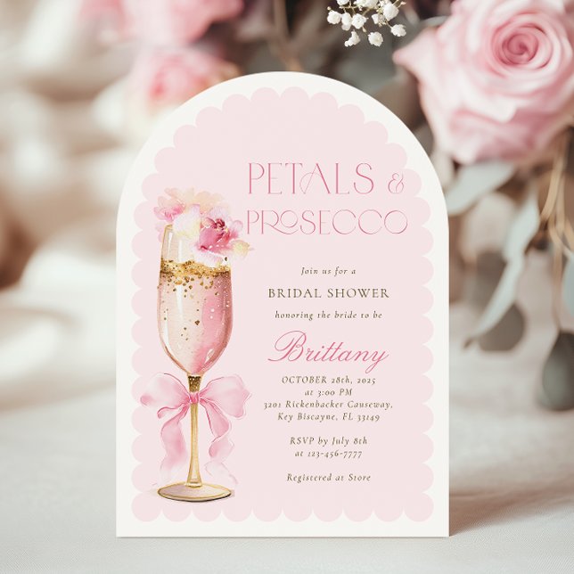 Pink Bow Petals Prosecco Bridal Shower Arch Invitation (Creator Uploaded)