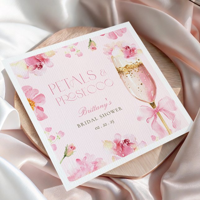 Pink Bow Petals Prosecco Bridal Shower Napkins (Creator Uploaded)