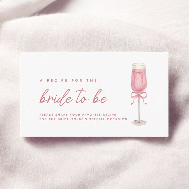 Pink Bow Petals & Prosecco Bridal Shower Recipe Enclosure Card (Creator Uploaded)
