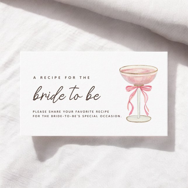 Pink Bow Petals & Prosecco Bridal Shower Recipe Enclosure Card (Creator Uploaded)