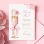 Pink Bow Petals Prosecco Bridal Shower Thank You Card<br><div class="desc">Pink Bow Petals Prosecco Bridal Shower Thank You Card  featuring a golden and pink prosecco glass adorned with delicate pink florals and a pink bow. The design is perfect for a chic Petals and Prosecco themed brunch and bubbly celebration.</div>