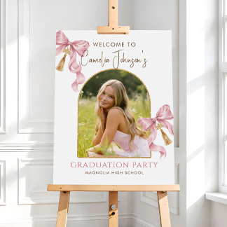 Pink Bow Photo 2026 Graduation Party Welcome Foam Board