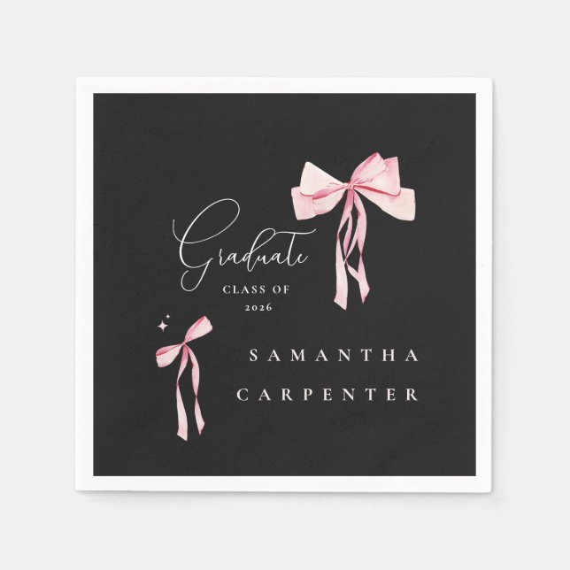 Pink Bow photo black background elegant graduation Napkins (Front)