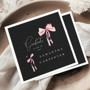 Pink Bow photo black background elegant graduation Napkins