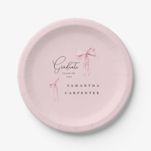 Pink Bow photo black background elegant graduation Paper Plates