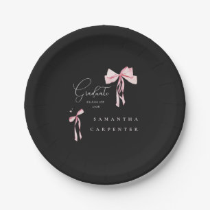 Pink Bow photo black background elegant graduation Paper Plates