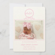 Pink Bow Photo Ecru Birth Announcement