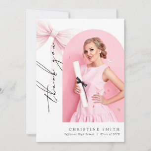 Pink Bow Photo Graduation Arch Thank You Card