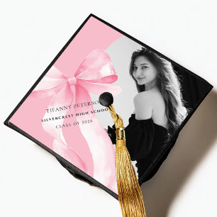 Pink Bow Photo Graduation Cap Topper