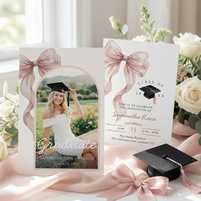 Pink Bow Photo Graduation Invitation (Creator Uploaded)
