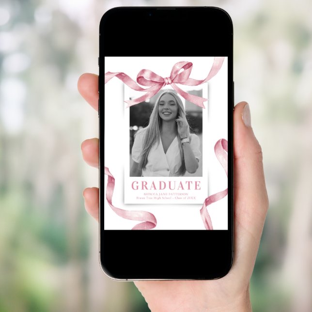 Pink Bow Photo Graduation Party Invitation (Front Digital)