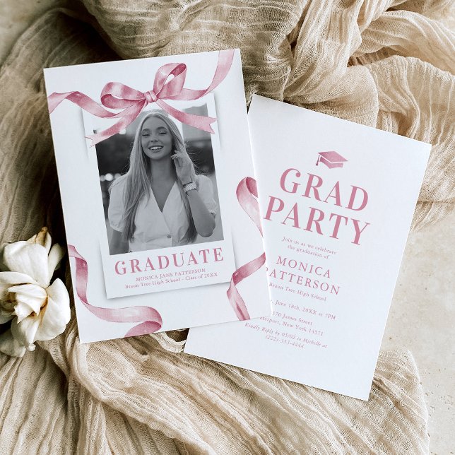 Pink Bow Photo Graduation Party Invitation (Creator Uploaded)