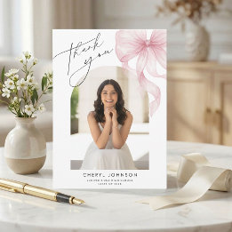 Pink Bow Photo Graduation Thank You Card