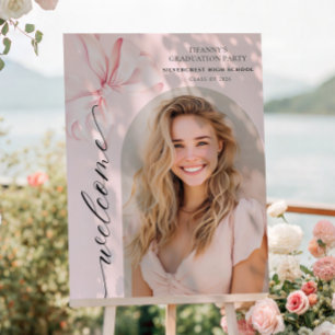 Pink Bow Photo Graduation Welcome Sign